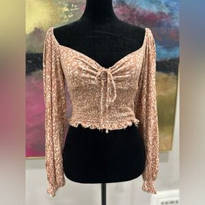 Urban Outfitters Tan Patterned Smocked Blouse